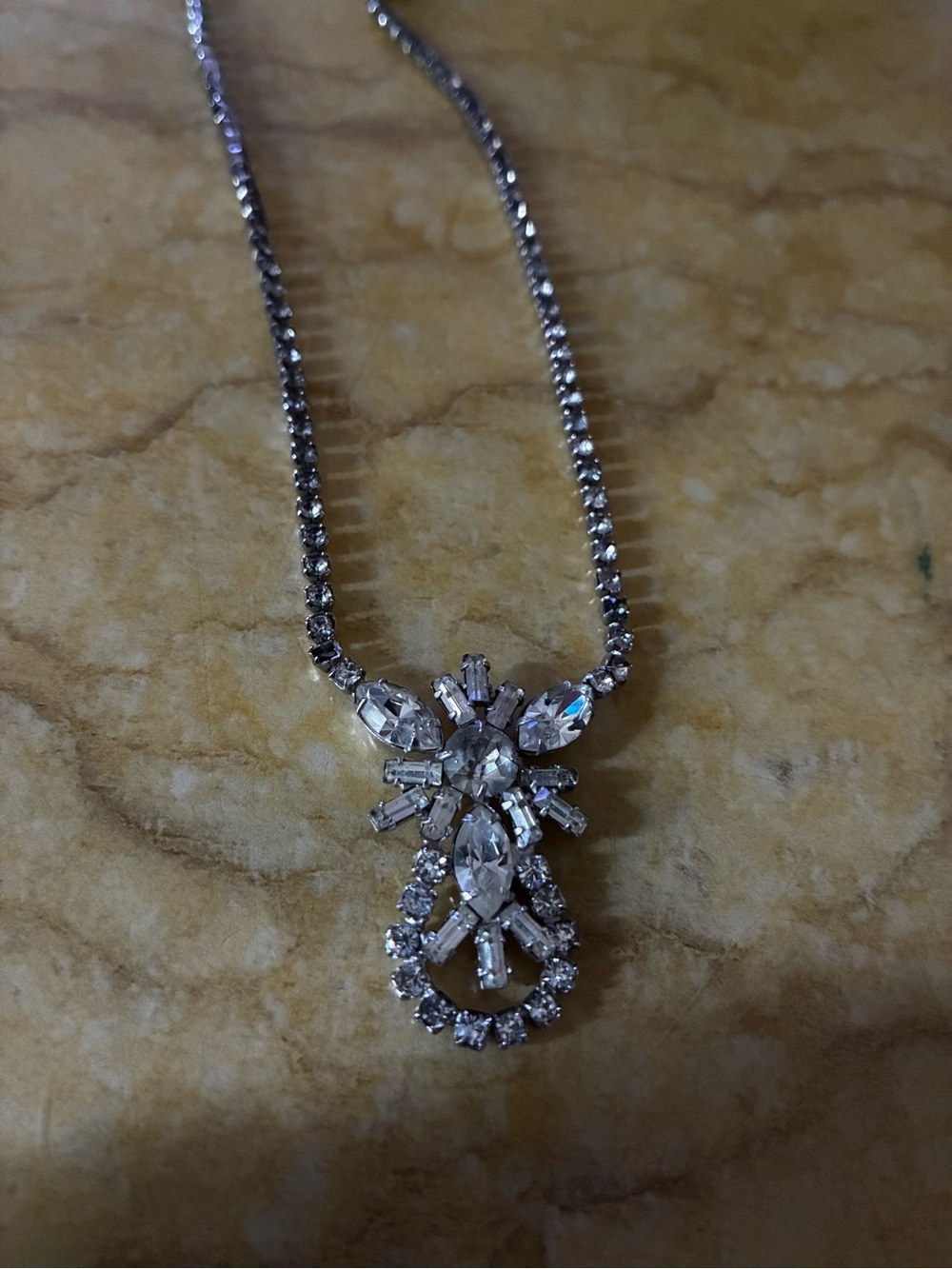 Crystal Pendant Necklace - Silver Tone